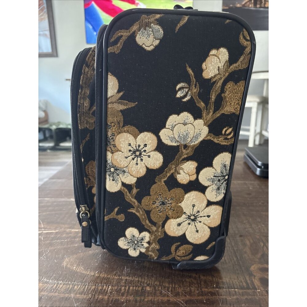 Vintage 14 x 14 x 8”Rolling Travel Duffle Luggage Black Hibiscus Hawaii Floral - Picture 4 of 16